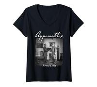 Mujer Batalla de Appomattox Grant y Lee Guerra Civil Camiseta Cuello V