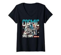Mujer Batallón Guerrero Alienígena del Cuerpo Espacial Cósmico de Ciencia Ficción Camiseta Cuello V