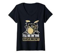 Mujer Batería Batería I'Ll Be In The Basement Drummer Camiseta Cuello V