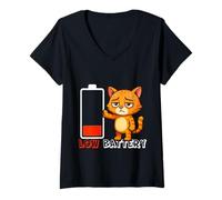 Mujer Batería descargada, no Hay Nada Que Hacer, Cero energía. Gato Camiseta Cuello V