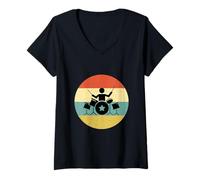 Mujer Batería para Hombre Vintage Retro Idea Regalo Baterista Drums Camiseta Cuello V
