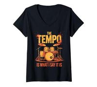 Mujer Batería Retro The Tempo Is What I Say Band Lover Distressed Camiseta Cuello V