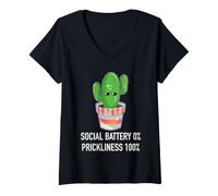 Mujer Batería Social 0% Prickliness 100% Cactus introvertido Camiseta Cuello V