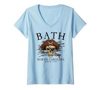 Mujer Bath North Carolina Pirata Skull Desde 1690 Negro Camiseta Cuello V