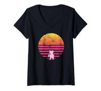 Mujer Batido Kawaii Animal Pig, Vintage, Envejecido, Retro, Atardecer Camiseta Cuello V