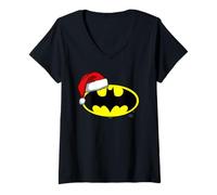 Mujer Batman Bat Symbol Christmas Santa Hat Camiseta Cuello V