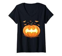 Mujer Batman Halloween Jack-o-Lantern Pumpkin Logo Camiseta Cuello V