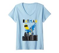 Mujer Batman Swinging Over City Camiseta Cuello V