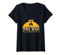 Mujer BBQ Boss The Legend Behind the Flames Barbacoa Smoker Dad Camiseta Cuello V