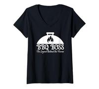 Mujer BBQ Boss The Legend Behind the Flames Barbacoa Smoker Dad Camiseta Cuello V