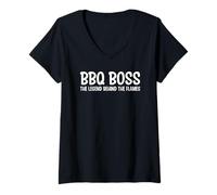 Mujer BBQ Boss The Legend Behind the Flames Barbacoa Smoker Dad Camiseta Cuello V
