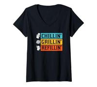 Mujer BBQ Lover Barbacoa Grilling Funny Chillin Grillin Recarga Camiseta Cuello V