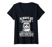 Mujer Be A Scottish Fold Cat Funny Scottish Fold Camiseta Cuello V