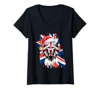 Mujer BE British Xmas Crimbo Flag, Reino Unido, inglés Camiseta Cuello V