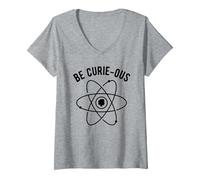 Mujer Be Curie-Ous - Marie Curie Pun - Mujeres en la Ciencia Feminista Camiseta Cuello V, Gris Jaspeado, XXL