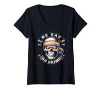 Mujer BE Gay DO Crime Cráneo Queer Punk Queercore Bandera LGBT+ Camiseta Cuello V