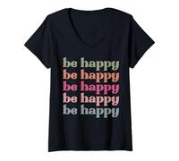 Mujer be Happy Men Women Favorite adjetives Funny Sassy Fun Word Camiseta Cuello V