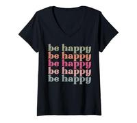 Mujer be Happy Men Women Favorite adjetives Funny Sassy Fun Word Camiseta Cuello V