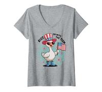 Mujer Be in Awe RIZZ 'EM with TISM Patriotismo Duck Goose Mom Camiseta Cuello V