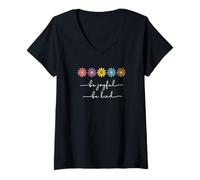 Mujer Be Joyful Be Kind Kindness Quote Cute Daisy Cute Teacher Camiseta Cuello V