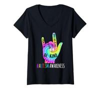 Mujer Be Kind ASL Love Sign Language Hand Autism Awareness T-Shirt Camiseta Cuello V