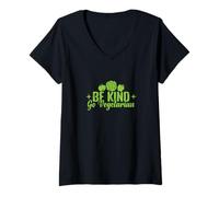 Mujer Be Kind Go Vegetariano Positivo Vegano Camiseta Cuello V