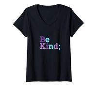 Mujer Be Kind - Punto y Coma de concientización sobre la prevención del Suicidio Camiseta Cuello V