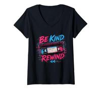 Mujer Be Kind Rewind Cinta de vídeo Retro 80s Estética Camiseta Cuello V