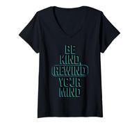 Mujer Be Kind, Rewind Your Mind - Cita Turquesa Retro Camiseta Cuello V