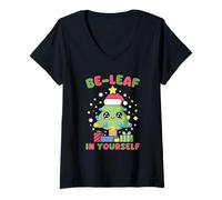 Mujer Be-Leaf In Yourself Árbol de Navidad Kawaii Lindo Divertido Camiseta Cuello V