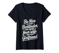 Mujer Be Nice To Bartender We Know Your Secrets - Camiseta Cuello V