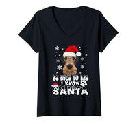 Mujer Be Nice To Me I Know Santa Airedale Terrier Dog Christmas Camiseta Cuello V