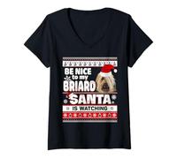 Mujer Be Nice To Me I Know Santa Briard Dog Christmas Camiseta Cuello V