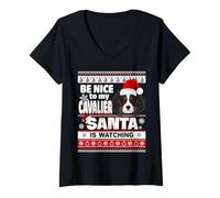 Mujer Be Nice To Me I Know Santa Cavalier Dog Christmas Xmas Camiseta Cuello V