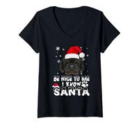 Mujer Be Nice To Me I Know Santa Tibetan Mastiff Dog Christmas Camiseta Cuello V