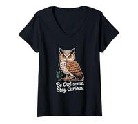 Mujer Be Owl-Some Stay Curious Owl Cita Camiseta Cuello V