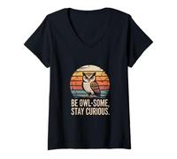 Mujer Be Owl-Some Stay Curious Owl Cita Camiseta Cuello V