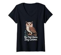 Mujer Be Owl-Some Stay Curious Owl Cita Camiseta Cuello V