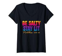 Mujer Be Salty Stay Lit Christian Matthew 5:13-16 Faith Camiseta Cuello V