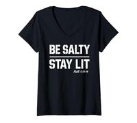 Mujer Be Salty Stay Lit Christian Tee Matt 5:13 5:14 Versículo de la Biblia Camiseta Cuello V
