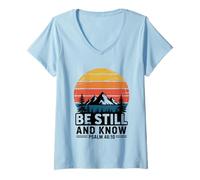 Mujer Be Still and Know Salmo 46:10 Versículo de la Biblia Camiseta Cuello V