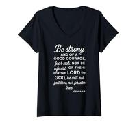 Mujer Be Strong and of A Good Courage Josué 1:9 Verso de la Biblia Orar Camiseta Cuello V