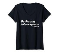 Mujer Be Strong & Courageous Joshua - Versículo Motivacional de la Biblia Camiseta Cuello V