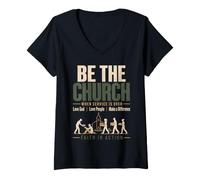 Mujer Be The Church When Service is Over Faith Action Christian Camiseta Cuello V