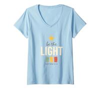 Mujer Be The Light, Matthew 5:14 Retro Star Christian Camiseta Cuello V