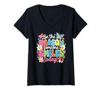 Mujer Be The Reason Someone Smiles Today - Arte Colorido con Cita Retro Camiseta Cuello V