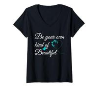 Mujer Be Your Own Kind of Beautiful Sign Heart Teal Butterfly Blue Camiseta Cuello V