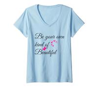 Mujer Be Your Own Kind of Beautiful Sign Hot Pink Heart Butterfly Camiseta Cuello V