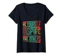 Mujer Be Yourself Inspire The Others Cita de tipografía Motivacional Camiseta Cuello V