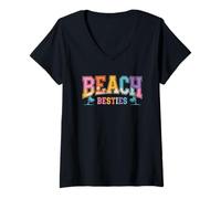 Mujer Beach Besties Summer Vibes Fun Time Camiseta Cuello V